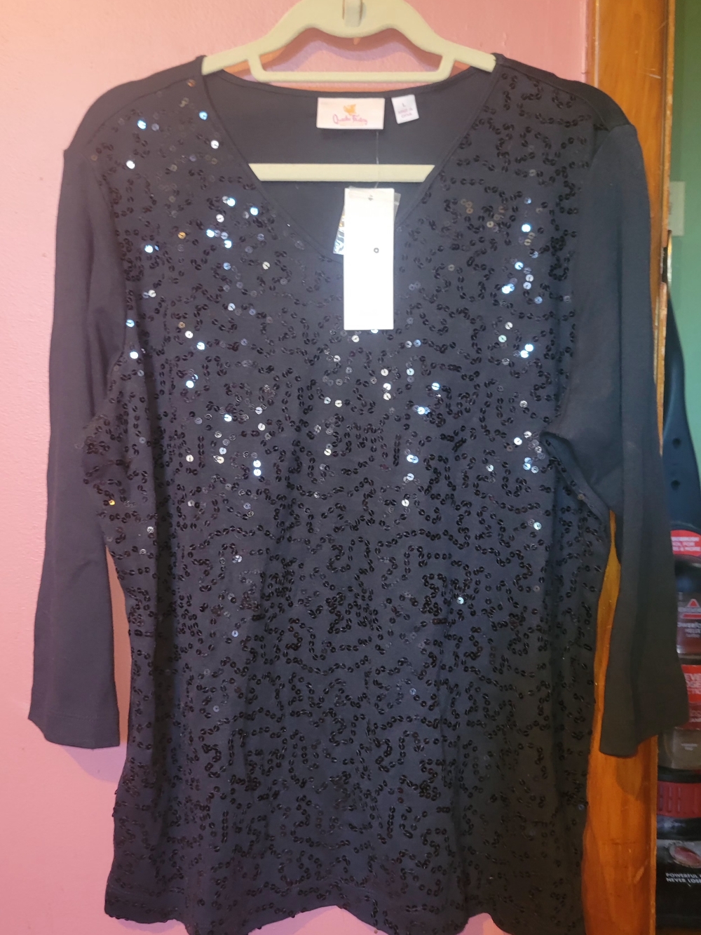 NWT Quacker Factory Black Sequin V-Neck Tunic